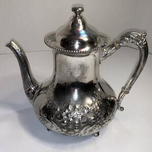 Lovely Reed and Barton Silver Plated Coffee/Tea Pot With Embossed Floral Design